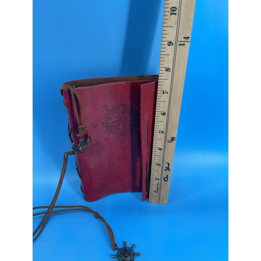 Red‎ Faux Leather A5 Refillable Journal Compass Anchor 6 Ring EVZ